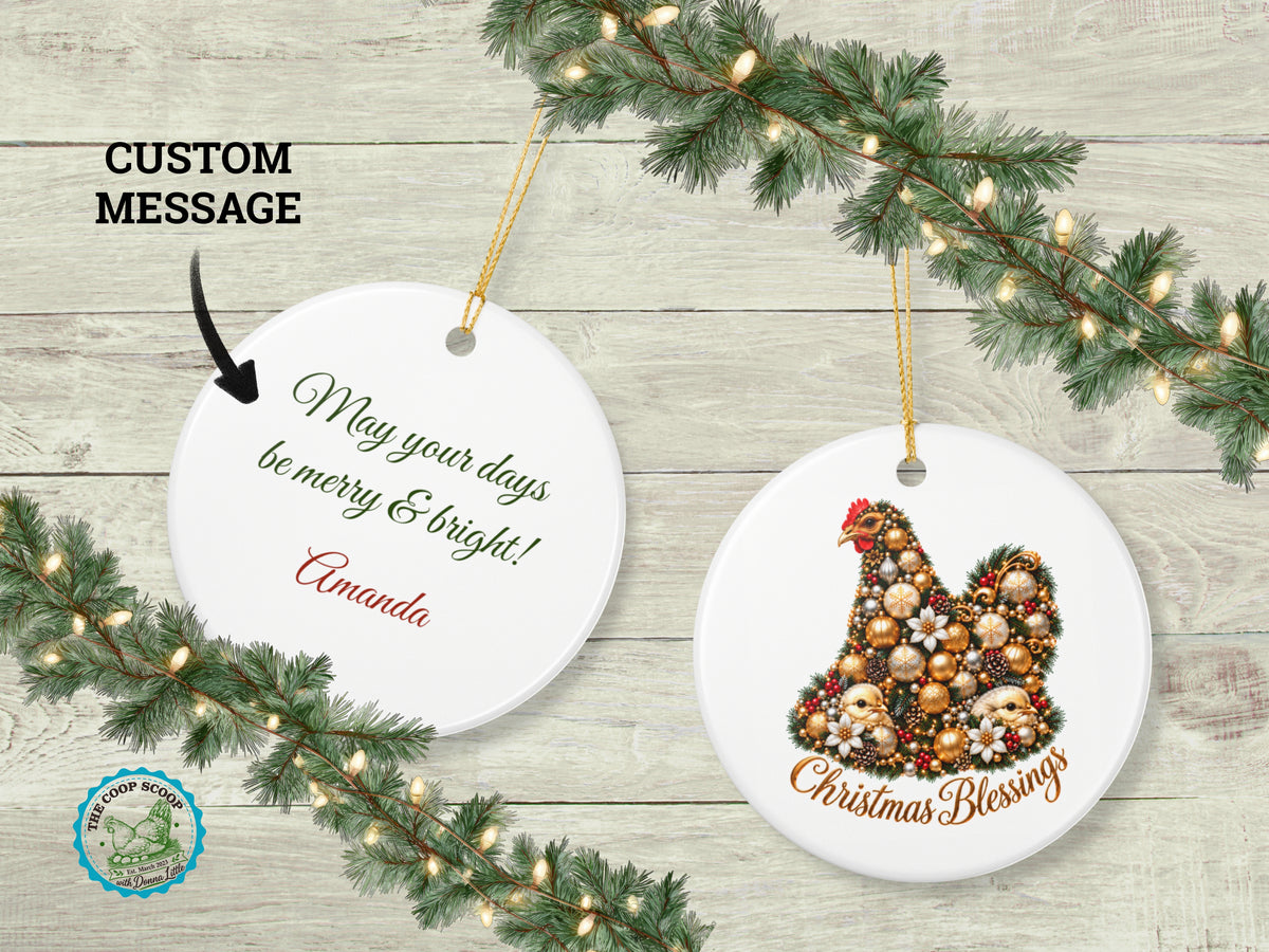 Christmas Blessings Chicken Ornament, Chicken Lover Gift, Farmhouse Christmas Decor, Personalized Xmas Message, Hen Holiday Keepsake