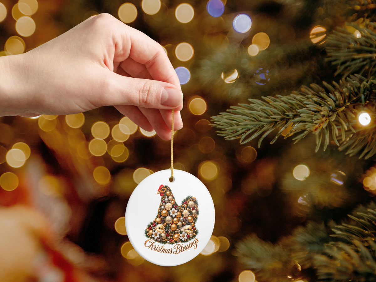 Christmas Blessings Chicken Ornament, Chicken Lover Gift, Farmhouse Christmas Decor, Personalized Xmas Message, Hen Holiday Keepsake