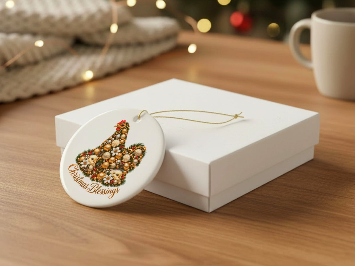 Christmas Blessings Chicken Ornament, Chicken Lover Gift, Farmhouse Christmas Decor, Personalized Xmas Message, Hen Holiday Keepsake