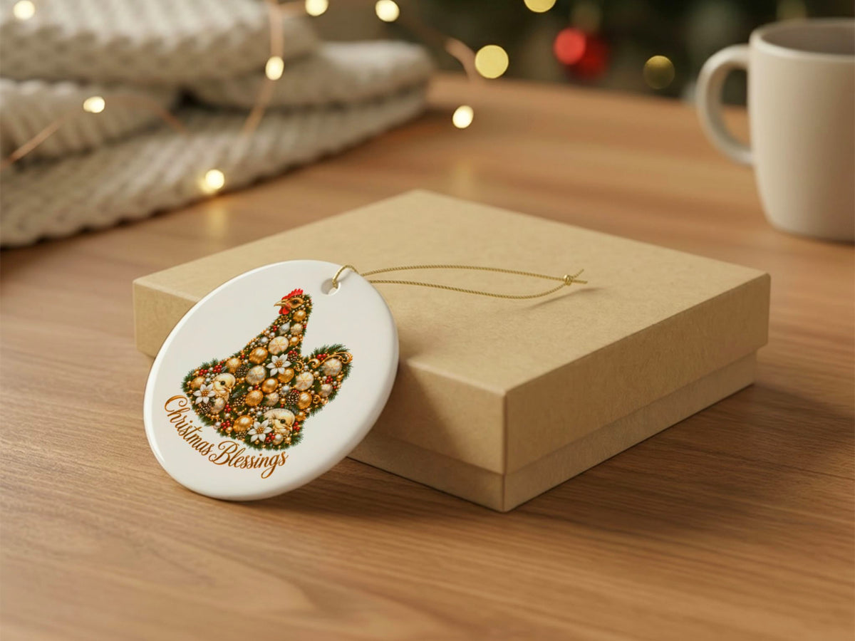 Christmas Blessings Chicken Ornament, Chicken Lover Gift, Farmhouse Christmas Decor, Personalized Xmas Message, Hen Holiday Keepsake