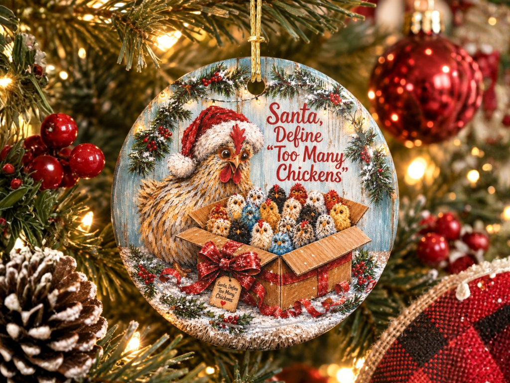 Chicken Christmas Ornament, Personalized Chicken Lover Gift, Funny Hen Holiday Ornament, Farmhouse Christmas Decor, Custom Xmas Message