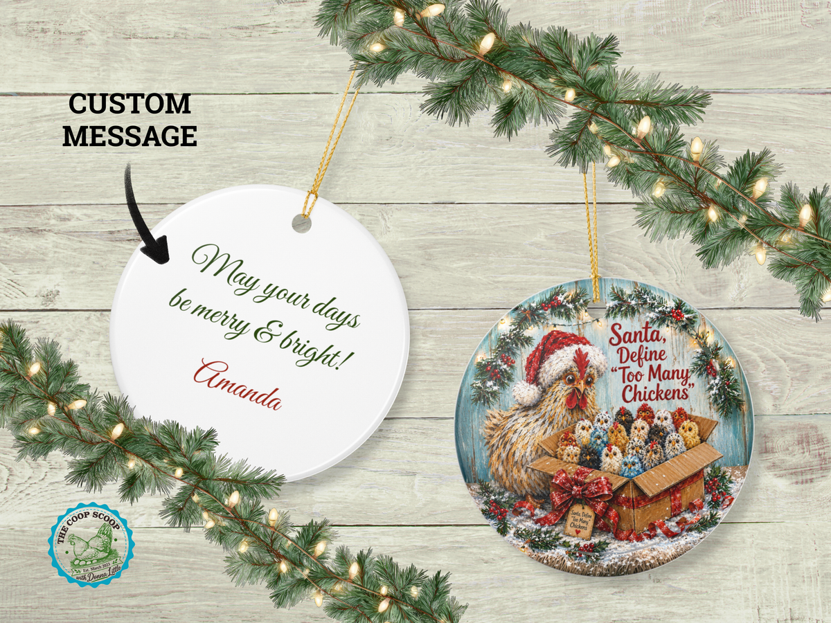Chicken Christmas Ornament, Personalized Chicken Lover Gift, Funny Hen Holiday Ornament, Farmhouse Christmas Decor, Custom Xmas Message
