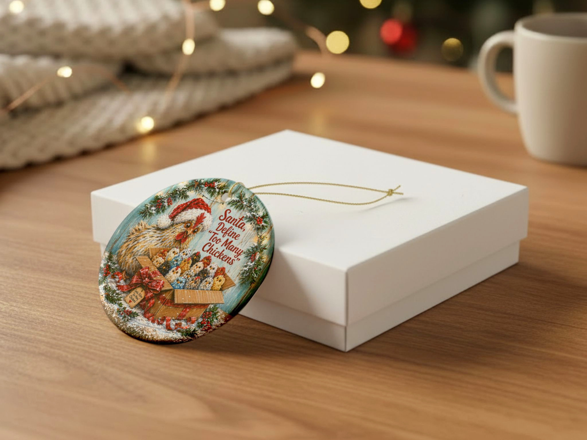 Chicken Christmas Ornament, Personalized Chicken Lover Gift, Funny Hen Holiday Ornament, Farmhouse Christmas Decor, Custom Xmas Message