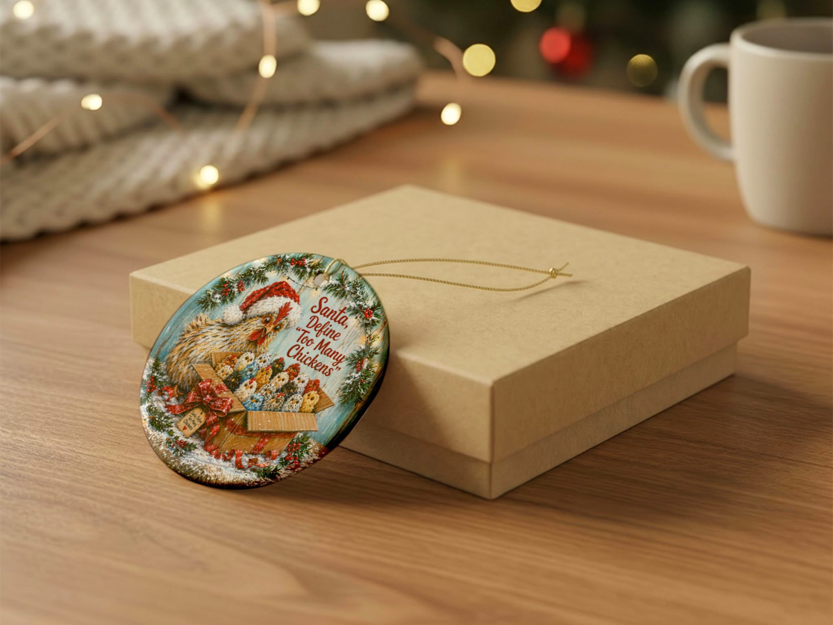 Chicken Christmas Ornament, Personalized Chicken Lover Gift, Funny Hen Holiday Ornament, Farmhouse Christmas Decor, Custom Xmas Message