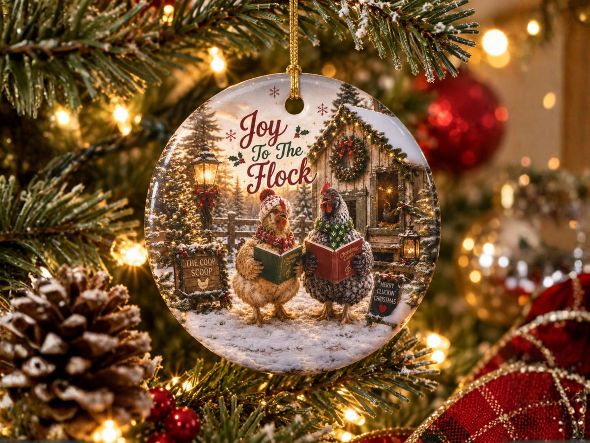 Joy To The Flock Chicken Christmas Ornament, Chicken Lover Gift, Funny Farmhouse Holiday Decor, Personalized Xmas Message