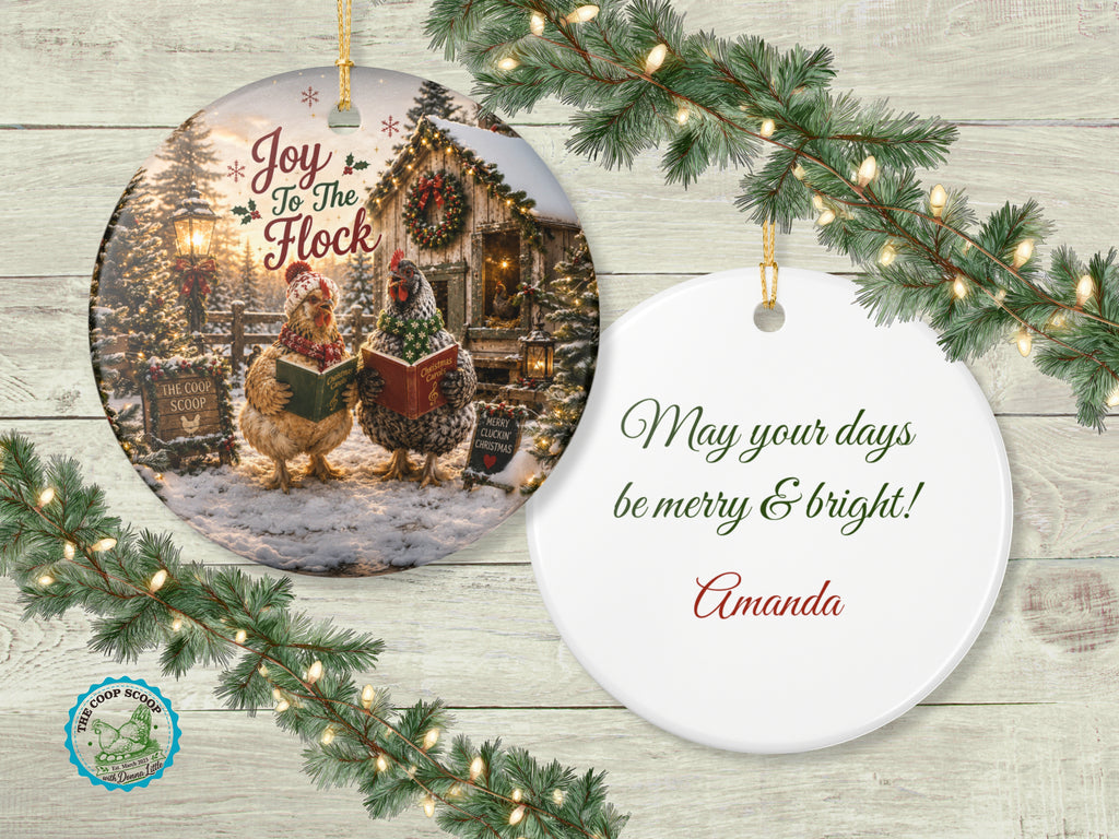 Joy To The Flock Chicken Christmas Ornament, Chicken Lover Gift, Funny Farmhouse Holiday Decor, Personalized Xmas Message