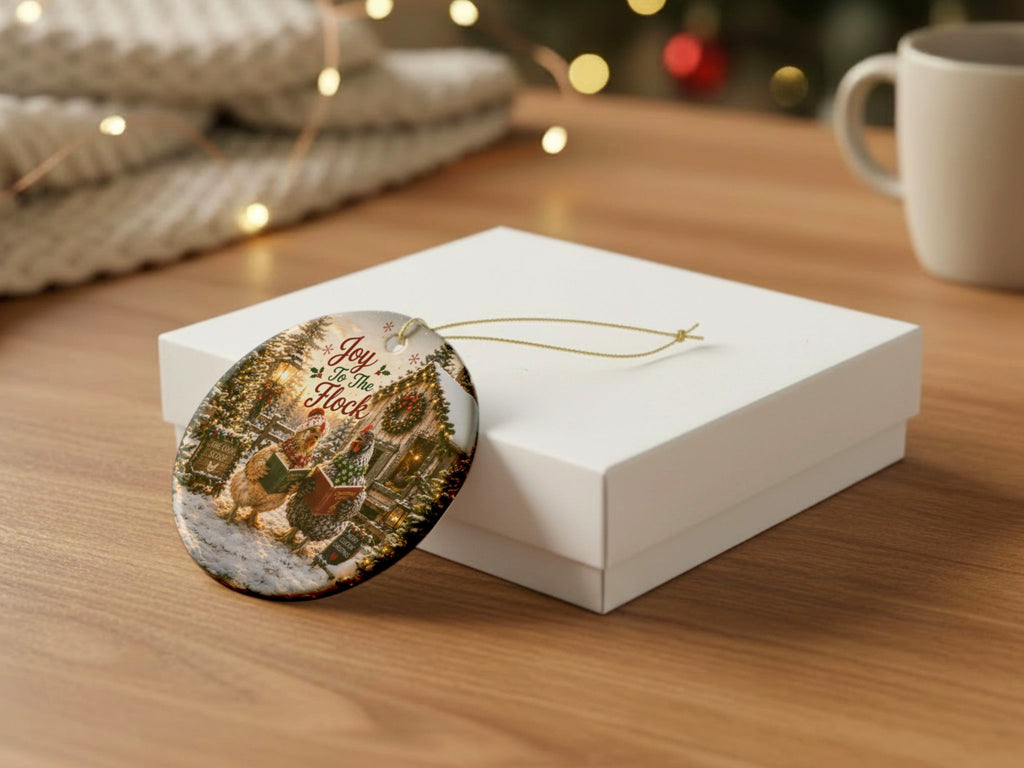 Joy To The Flock Chicken Christmas Ornament, Chicken Lover Gift, Funny Farmhouse Holiday Decor, Personalized Xmas Message