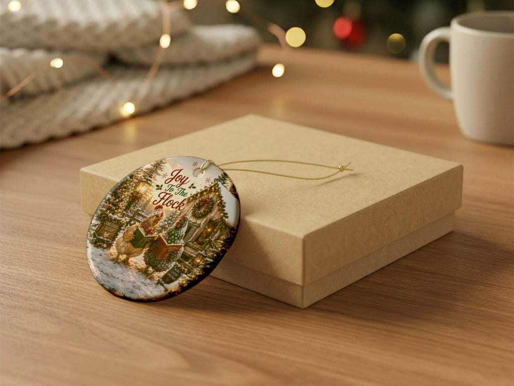 Joy To The Flock Chicken Christmas Ornament, Chicken Lover Gift, Funny Farmhouse Holiday Decor, Personalized Xmas Message