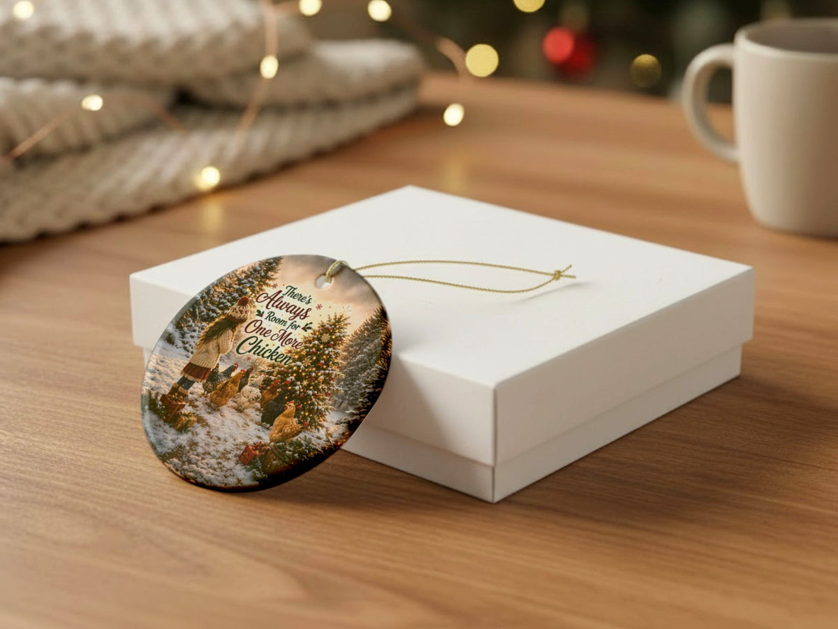 Always Room For One More Chicken Christmas Ornament, Chicken Lover Gift, Farmhouse Holiday Decor, Personalized Back Message
