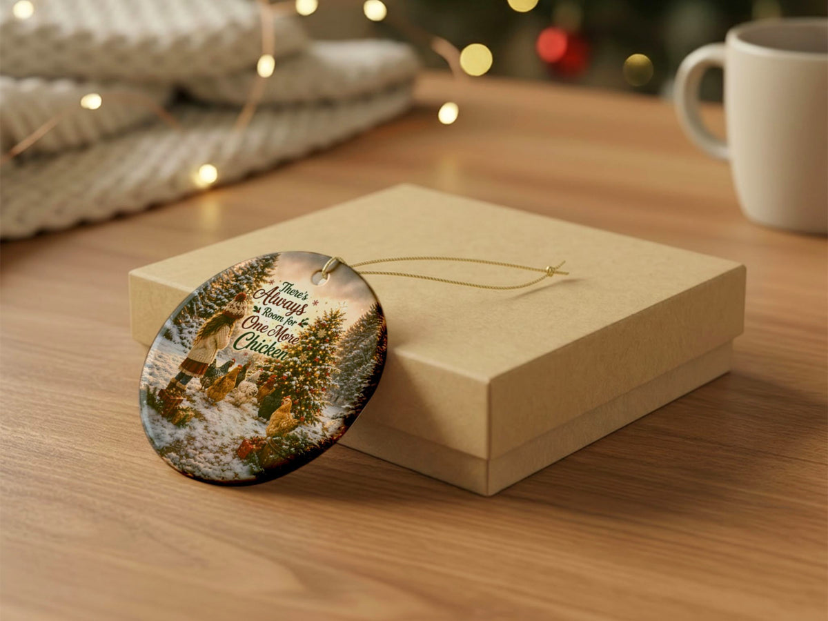 Always Room For One More Chicken Christmas Ornament, Chicken Lover Gift, Farmhouse Holiday Decor, Personalized Back Message