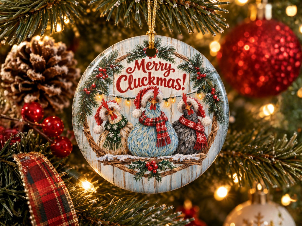 Merry Cluckmas Chicken Christmas Ornament, Funny Chicken Lover Gift, Farmhouse Holiday Decor, Personalized Xmas Message