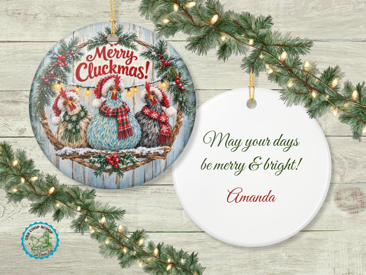 Merry Cluckmas Chicken Christmas Ornament, Funny Chicken Lover Gift, Farmhouse Holiday Decor, Personalized Xmas Message