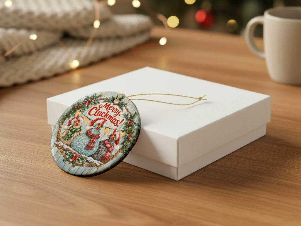 Merry Cluckmas Chicken Christmas Ornament, Funny Chicken Lover Gift, Farmhouse Holiday Decor, Personalized Xmas Message