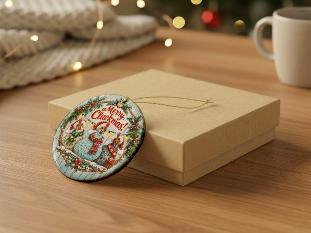 Merry Cluckmas Chicken Christmas Ornament, Funny Chicken Lover Gift, Farmhouse Holiday Decor, Personalized Xmas Message