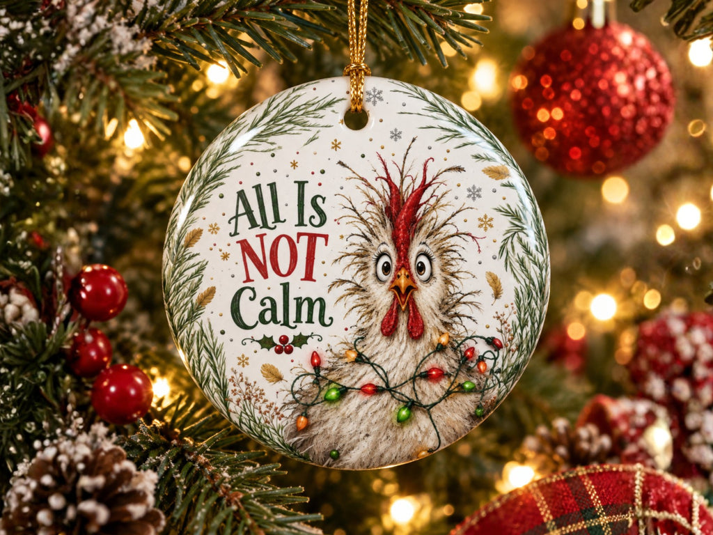 All Is Not Calm Chicken Christmas Ornament, Funny Chicken Lover Gift, Farmhouse Holiday Decor, Personalized Back Message
