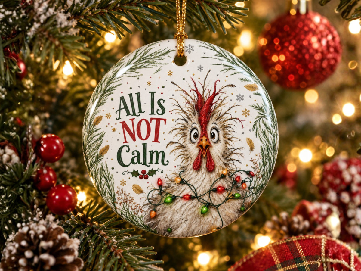 All Is Not Calm Chicken Christmas Ornament, Funny Chicken Lover Gift, Farmhouse Holiday Decor, Personalized Back Message