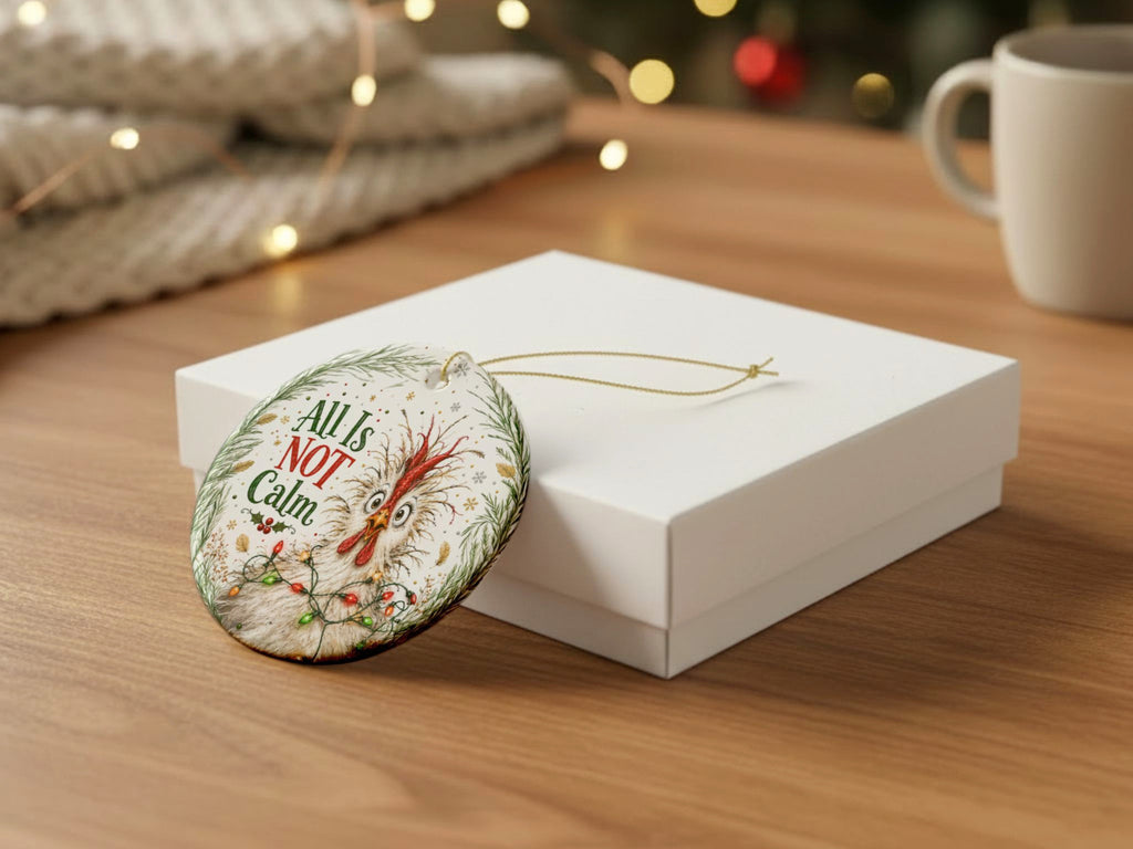 All Is Not Calm Chicken Christmas Ornament, Funny Chicken Lover Gift, Farmhouse Holiday Decor, Personalized Back Message