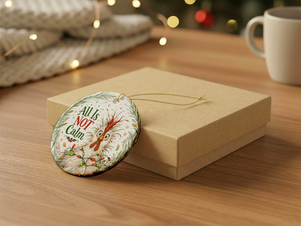 All Is Not Calm Chicken Christmas Ornament, Funny Chicken Lover Gift, Farmhouse Holiday Decor, Personalized Back Message
