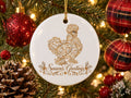 Season's Greetings Chicken Christmas Ornament, Elegant Chicken Lover Gift, Gold Farmhouse Holiday Decor, Personalized Xmas Message