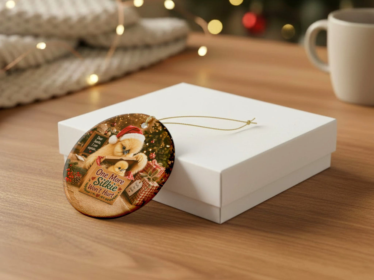 One More Silkie Won't Hurt Chicken Christmas Ornament, Funny Silkie Chicken Lover Gift, Farmhouse Holiday Decor, Personalized Xmas Message