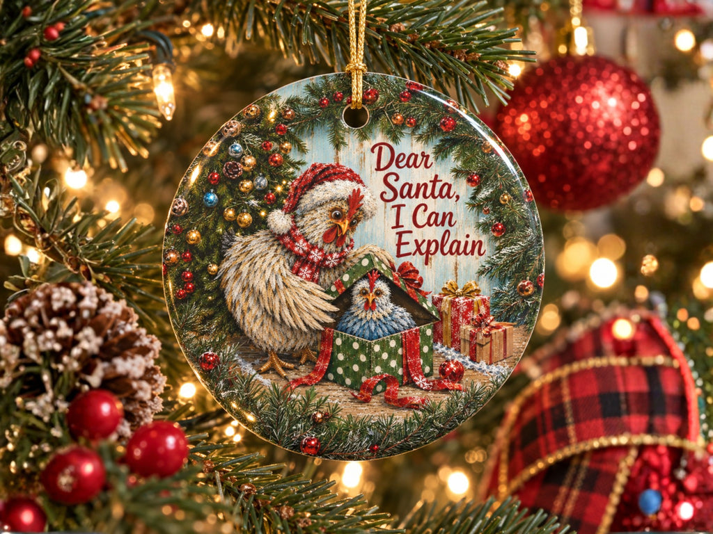 Dear Santa I Can Explain Chicken Christmas Ornament, Funny Chicken Lover Gift, Farmhouse Holiday Decor, Personalized Xmas Message