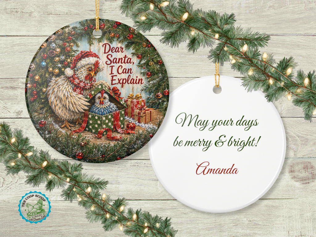 Dear Santa I Can Explain Chicken Christmas Ornament, Funny Chicken Lover Gift, Farmhouse Holiday Decor, Personalized Xmas Message