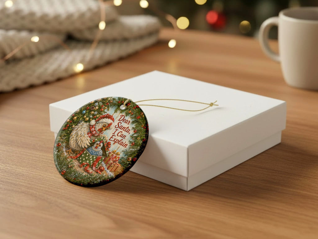 Dear Santa I Can Explain Chicken Christmas Ornament, Funny Chicken Lover Gift, Farmhouse Holiday Decor, Personalized Xmas Message