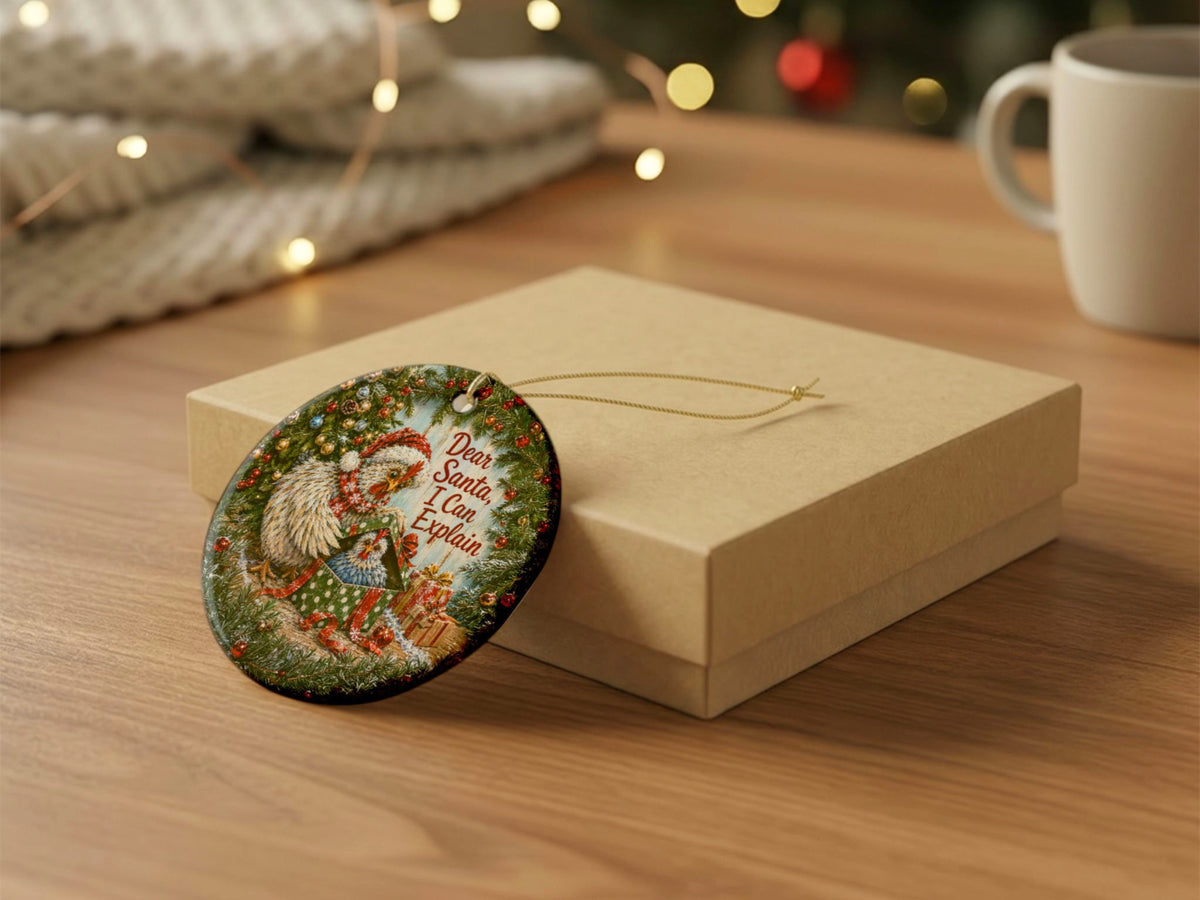 Dear Santa I Can Explain Chicken Christmas Ornament, Funny Chicken Lover Gift, Farmhouse Holiday Decor, Personalized Xmas Message