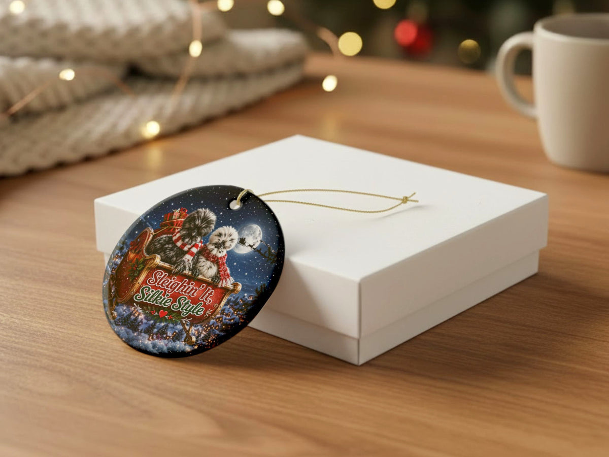 Sleighin It Silkie Style Chicken Christmas Ornament, Funny Silkie Chicken Lover Gift, Farmhouse Holiday Decor, Personalized Xmas Message